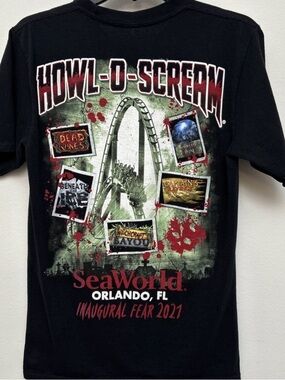 Sea World Howl-O-Scream, 2021 Inaugural Fear Halloween Black T-Shirt‎ Mens Small